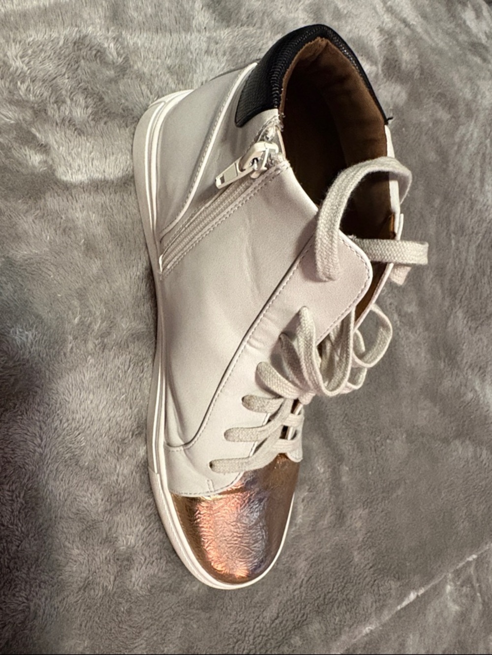 Women’s White High-Top Sneaker with Rose Gold Toe
